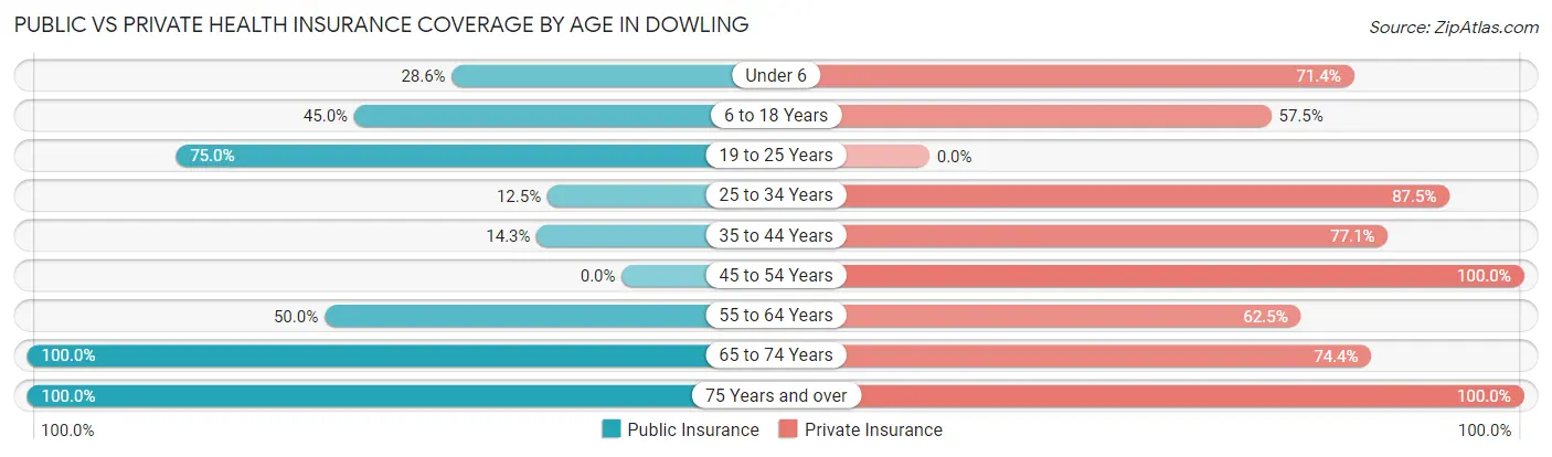 Public vs Private Health Insurance Coverage by Age in Dowling