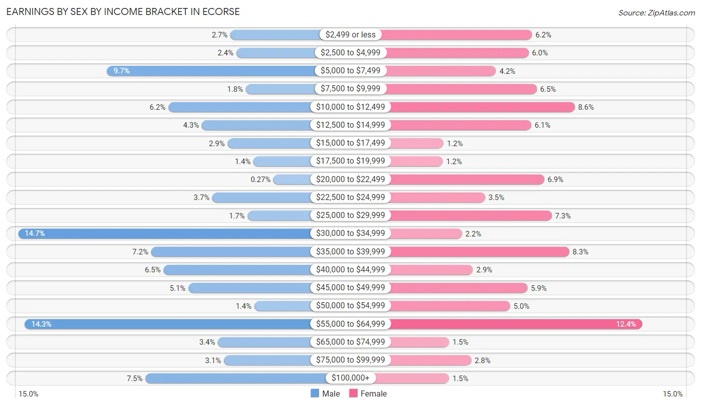 Earnings by Sex by Income Bracket in Ecorse