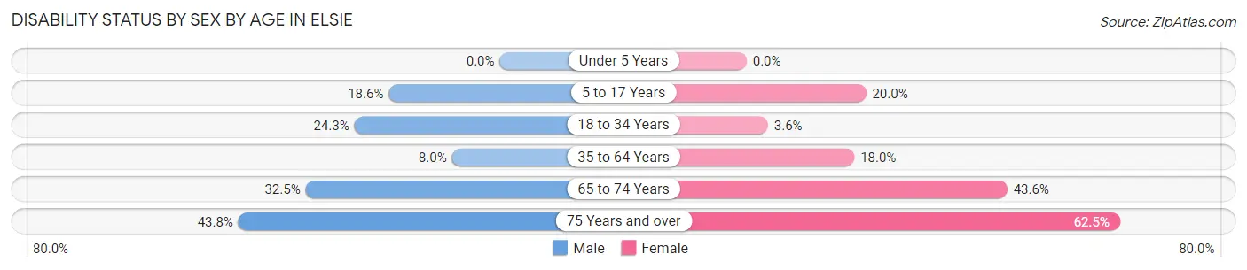 Disability Status by Sex by Age in Elsie