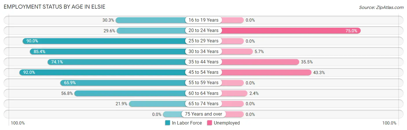 Employment Status by Age in Elsie