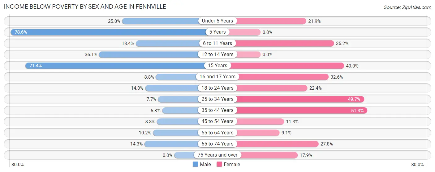 Income Below Poverty by Sex and Age in Fennville