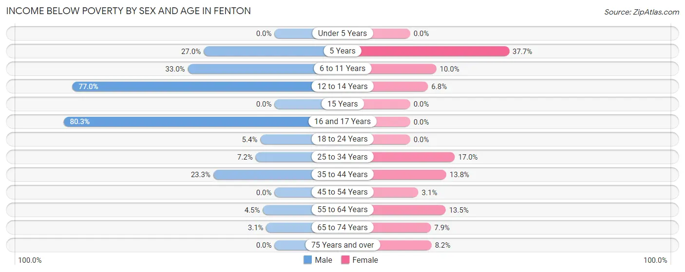Income Below Poverty by Sex and Age in Fenton