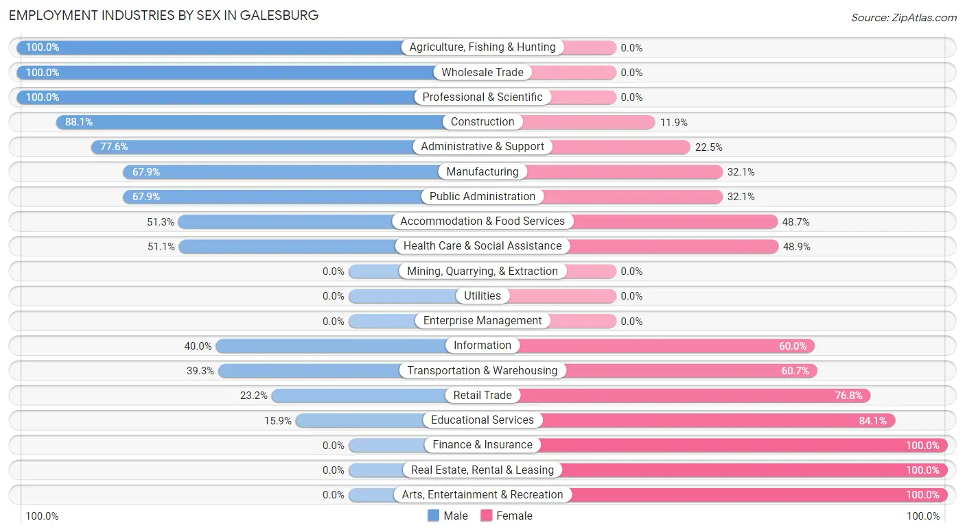 Employment Industries by Sex in Galesburg