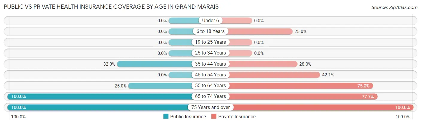 Public vs Private Health Insurance Coverage by Age in Grand Marais