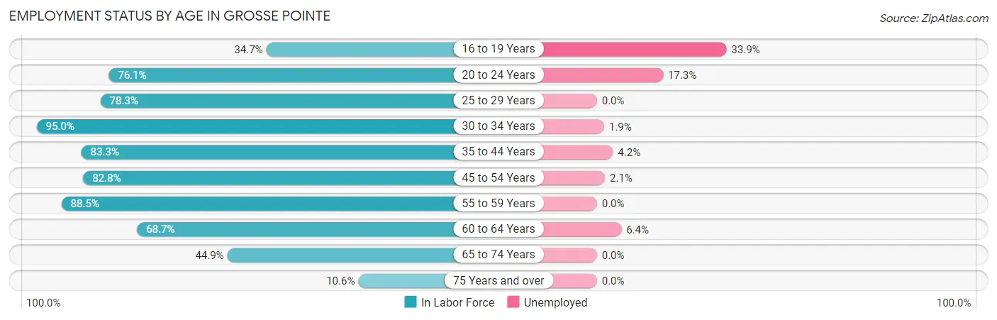 Employment Status by Age in Grosse Pointe