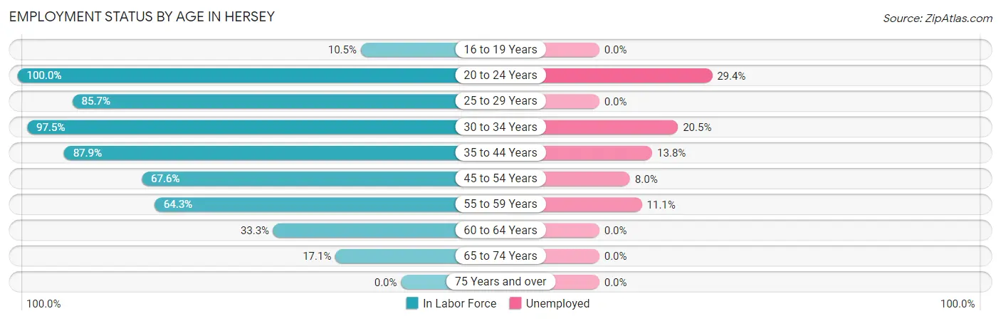 Employment Status by Age in Hersey