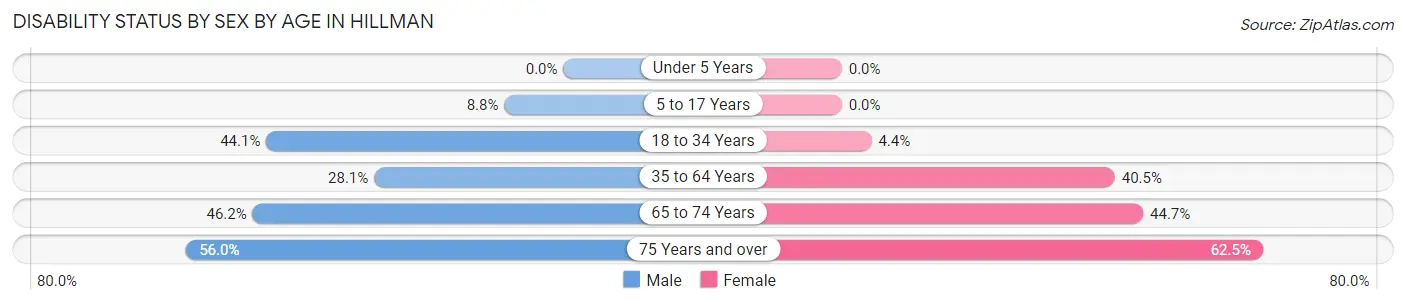 Disability Status by Sex by Age in Hillman