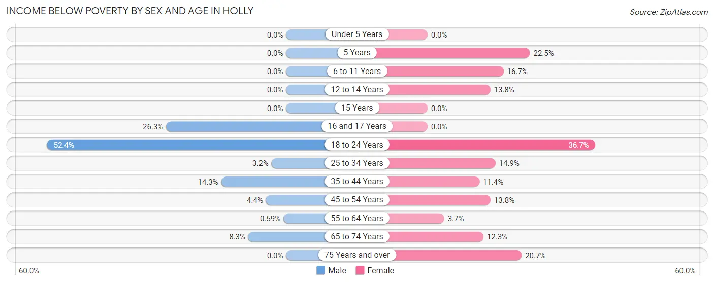 Income Below Poverty by Sex and Age in Holly