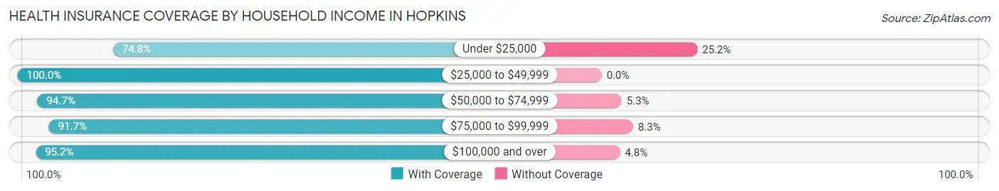 Health Insurance Coverage by Household Income in Hopkins