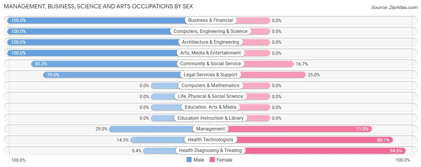 Management, Business, Science and Arts Occupations by Sex in Hubbard Lake