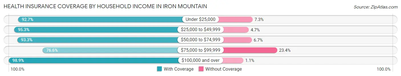 Health Insurance Coverage by Household Income in Iron Mountain