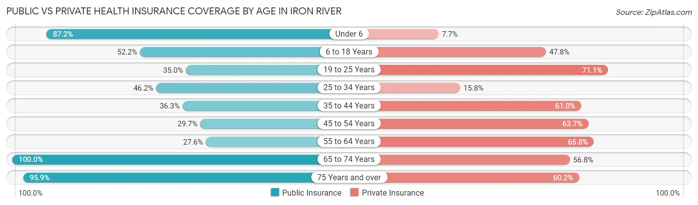 Public vs Private Health Insurance Coverage by Age in Iron River