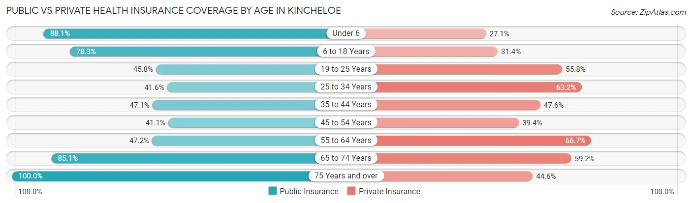 Public vs Private Health Insurance Coverage by Age in Kincheloe