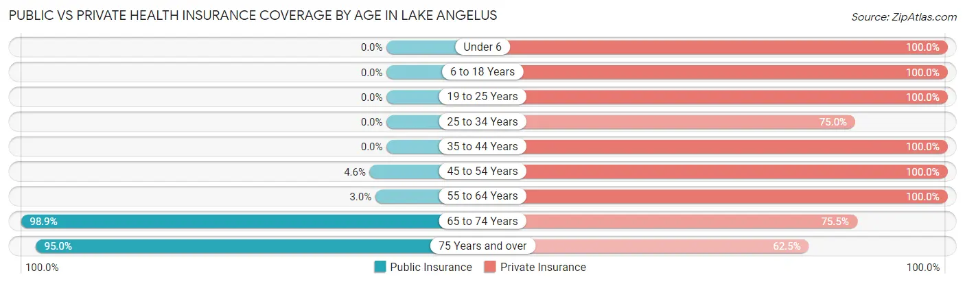 Public vs Private Health Insurance Coverage by Age in Lake Angelus