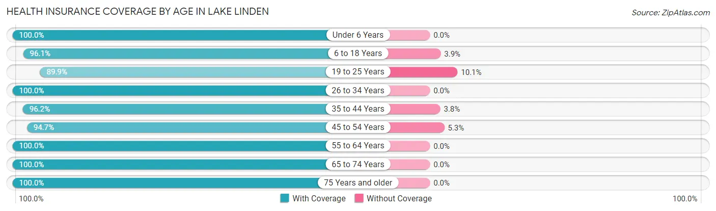 Health Insurance Coverage by Age in Lake Linden