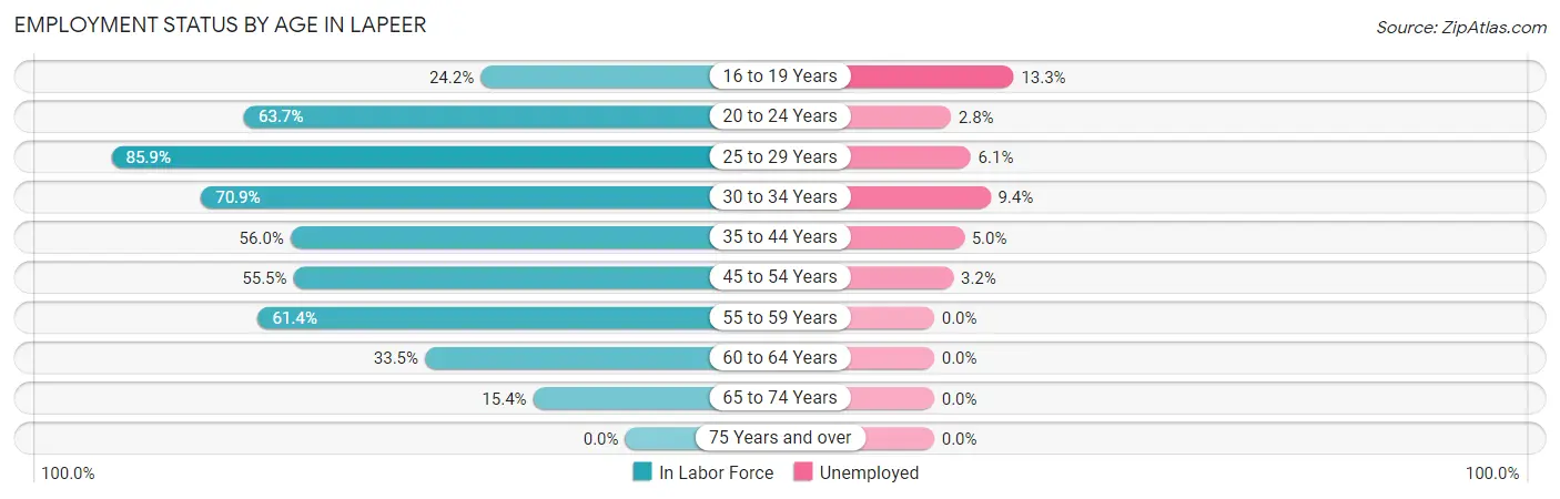 Employment Status by Age in Lapeer