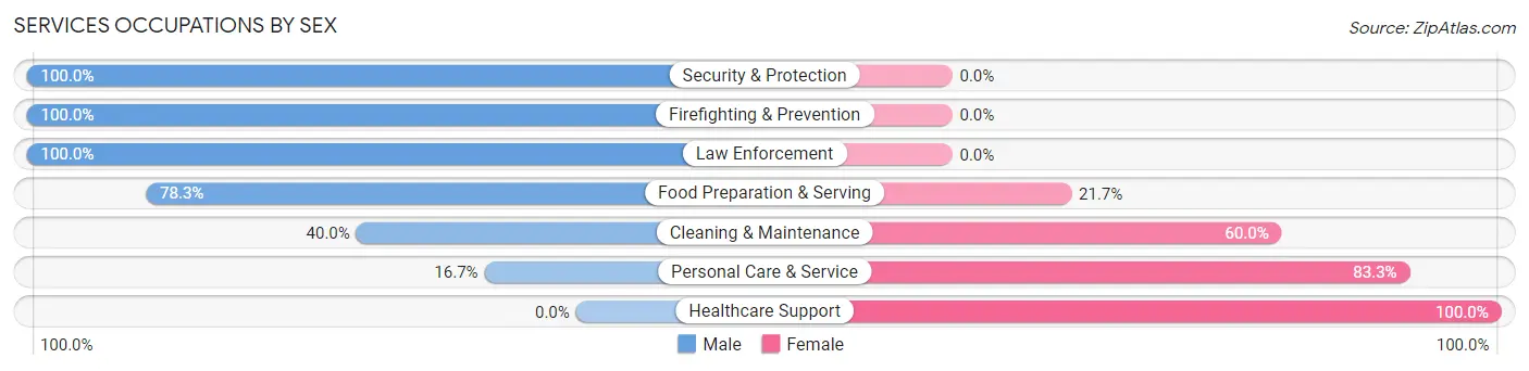 Services Occupations by Sex in Mackinac Island