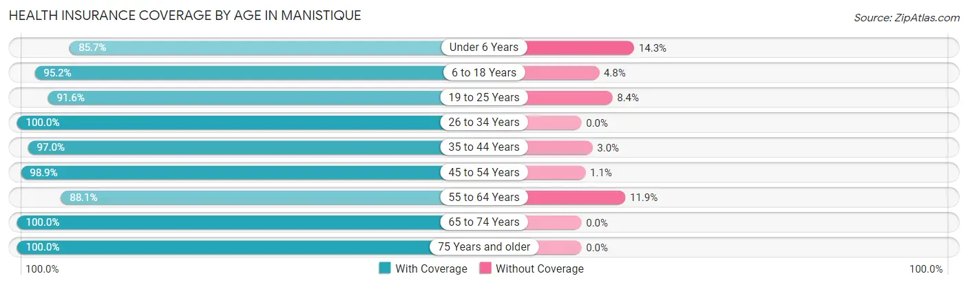 Health Insurance Coverage by Age in Manistique