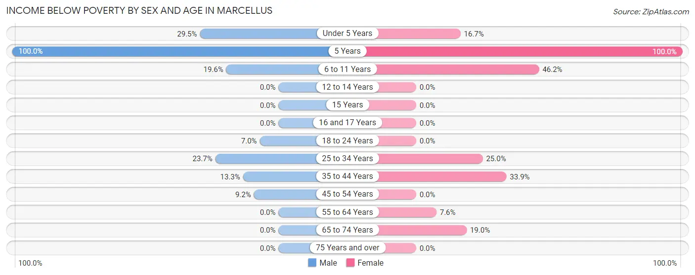 Income Below Poverty by Sex and Age in Marcellus