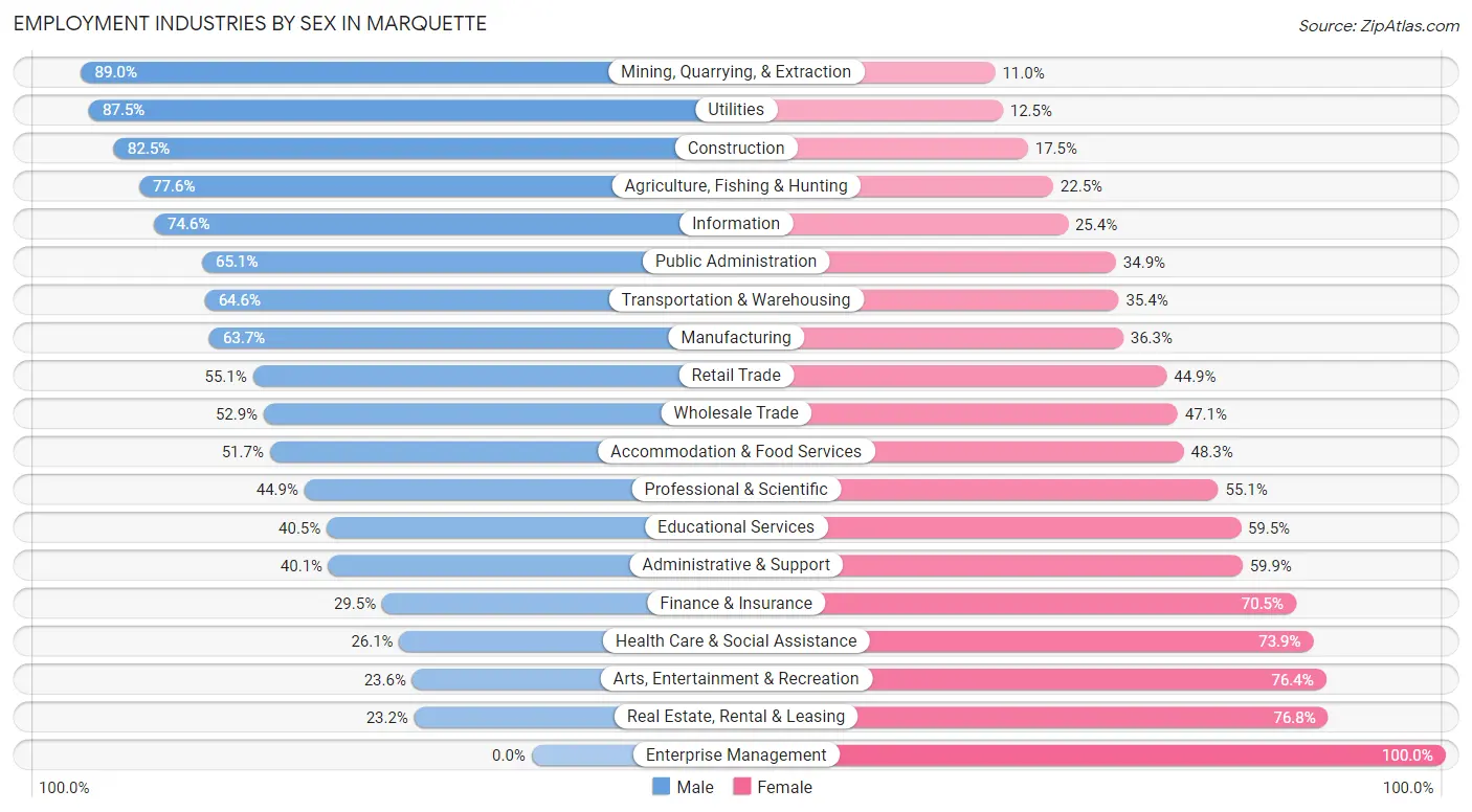 Employment Industries by Sex in Marquette
