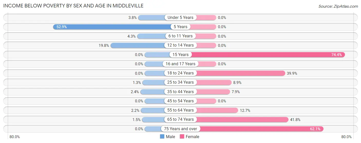 Income Below Poverty by Sex and Age in Middleville