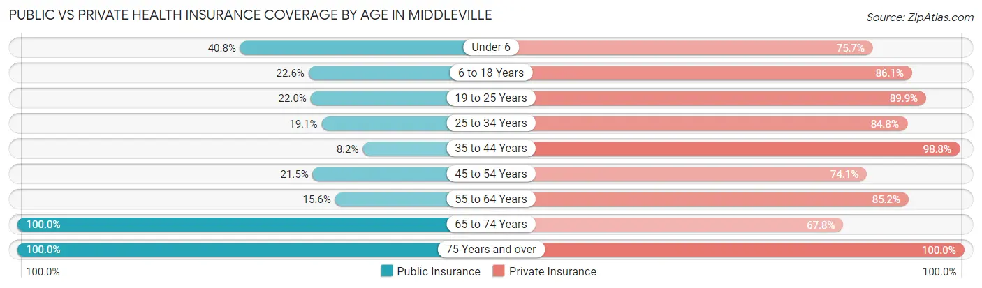 Public vs Private Health Insurance Coverage by Age in Middleville