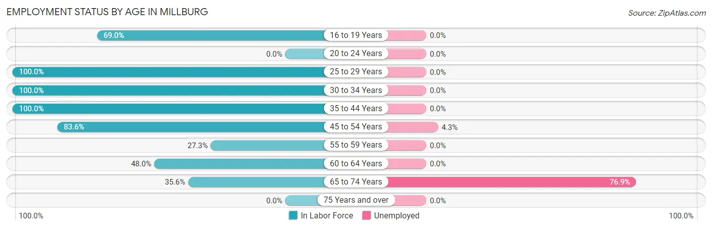 Employment Status by Age in Millburg