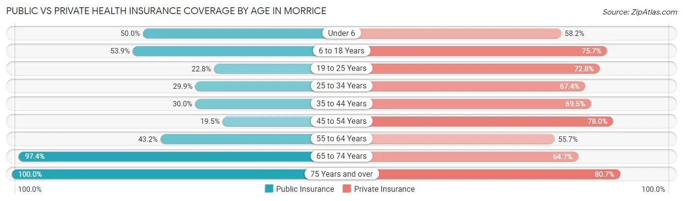 Public vs Private Health Insurance Coverage by Age in Morrice