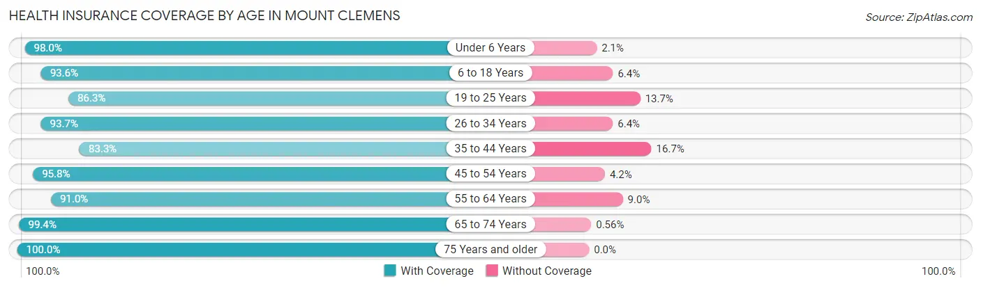 Health Insurance Coverage by Age in Mount Clemens