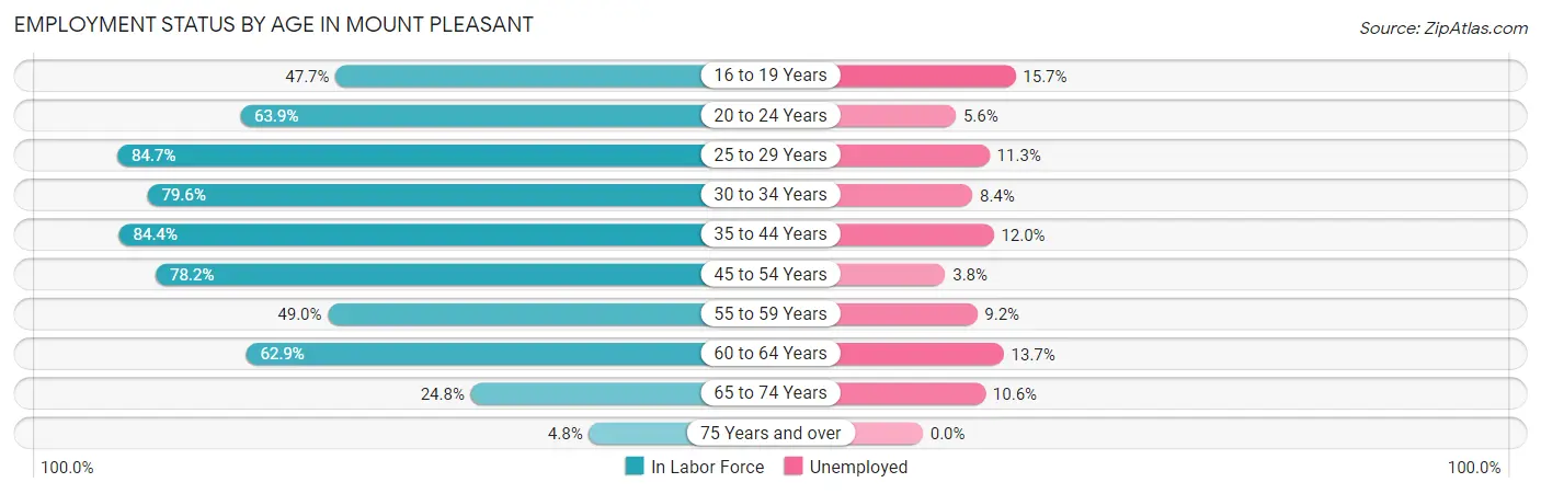 Employment Status by Age in Mount Pleasant