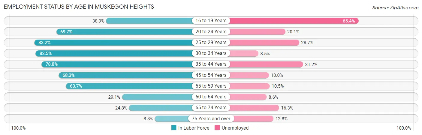 Employment Status by Age in Muskegon Heights