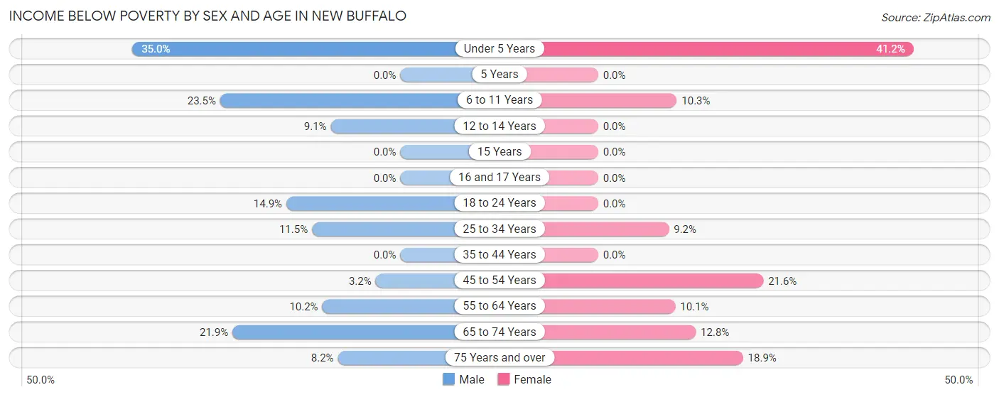 Income Below Poverty by Sex and Age in New Buffalo
