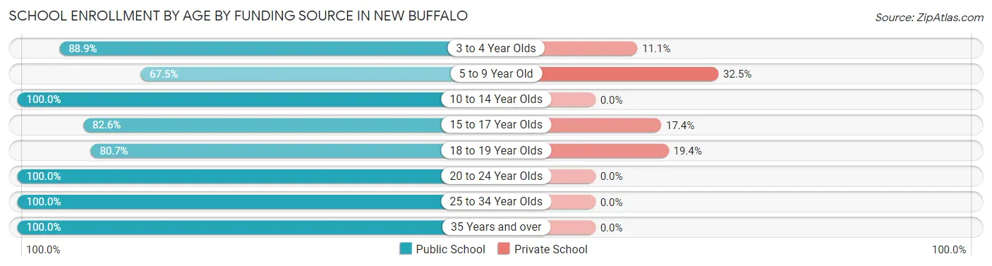 School Enrollment by Age by Funding Source in New Buffalo