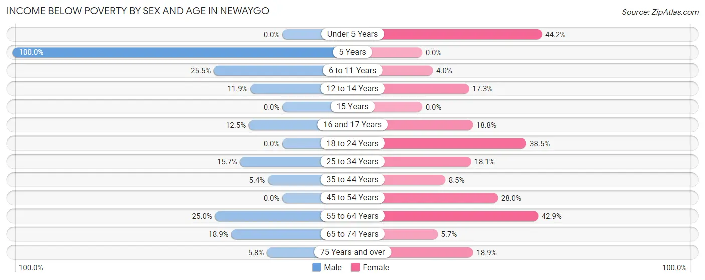 Income Below Poverty by Sex and Age in Newaygo