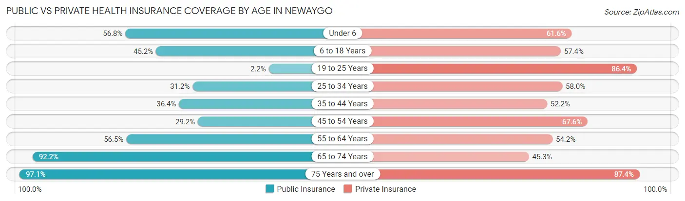 Public vs Private Health Insurance Coverage by Age in Newaygo