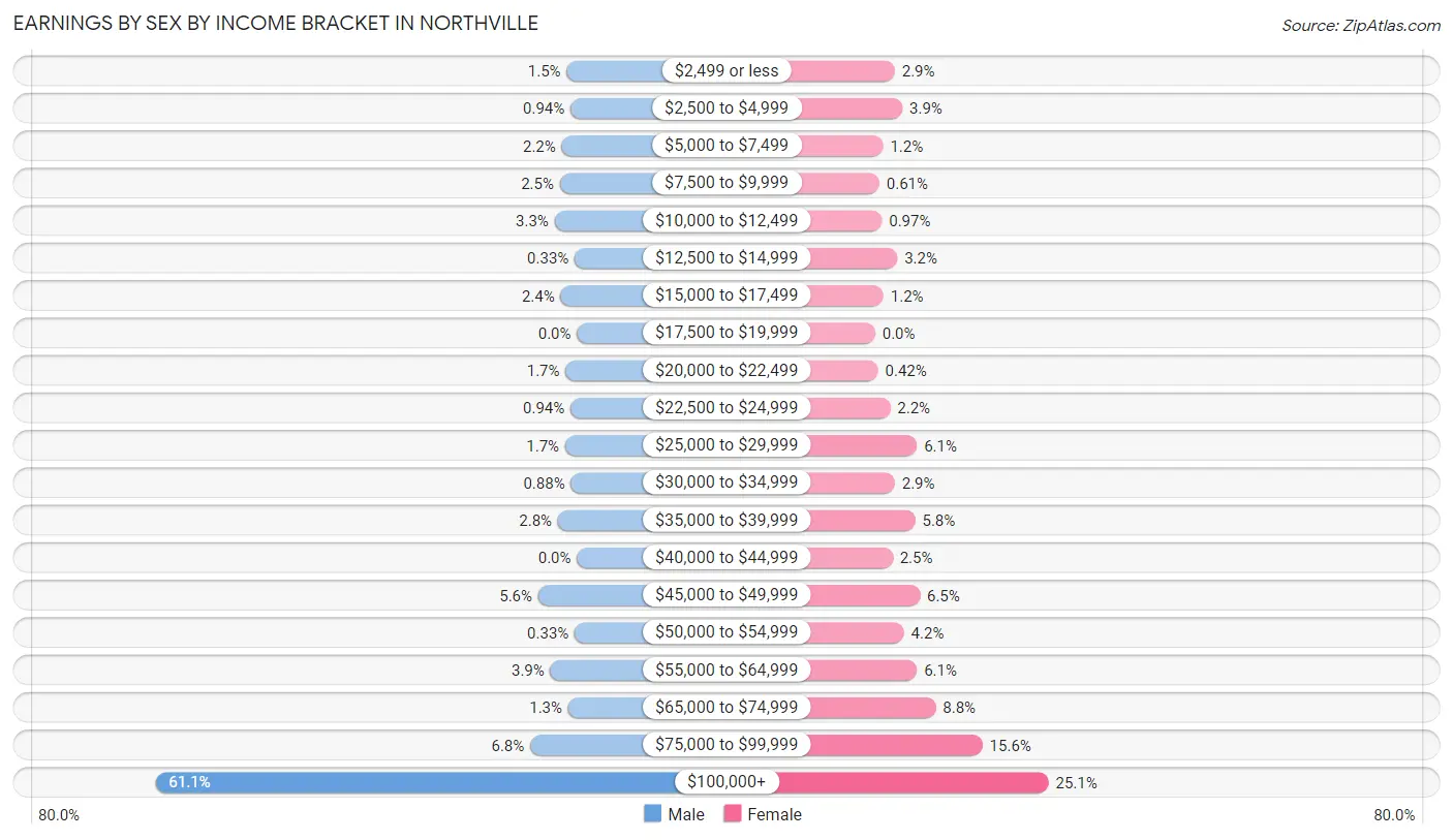 Earnings by Sex by Income Bracket in Northville