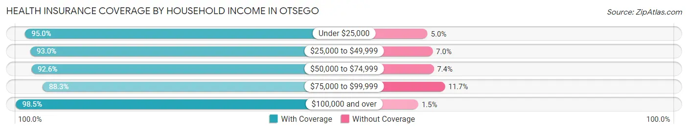 Health Insurance Coverage by Household Income in Otsego