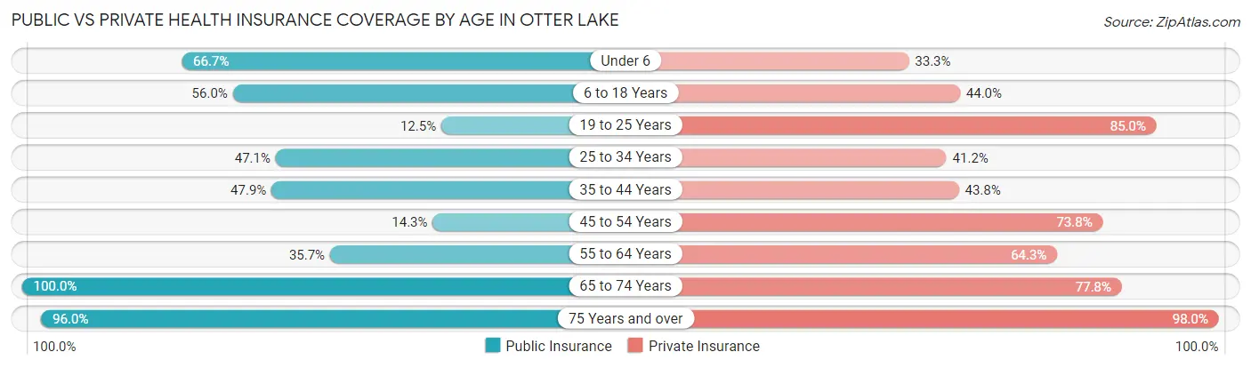 Public vs Private Health Insurance Coverage by Age in Otter Lake
