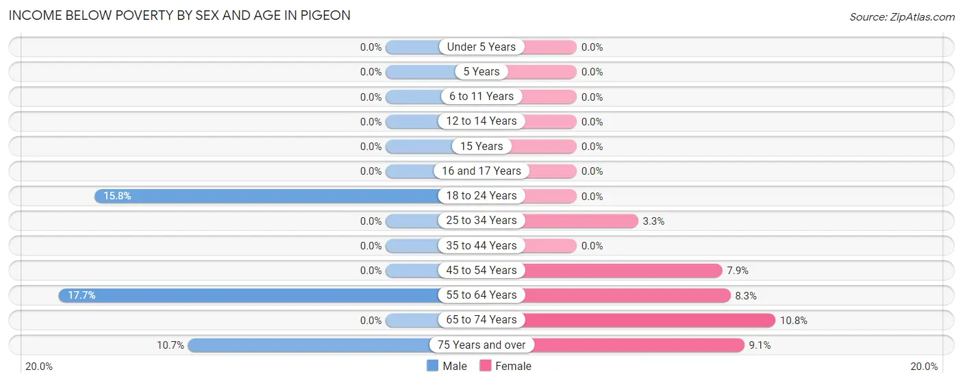 Income Below Poverty by Sex and Age in Pigeon