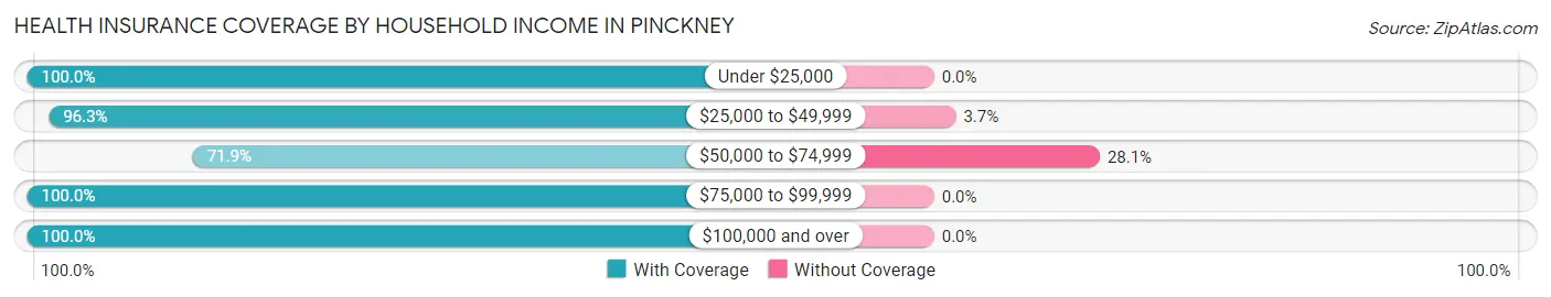 Health Insurance Coverage by Household Income in Pinckney