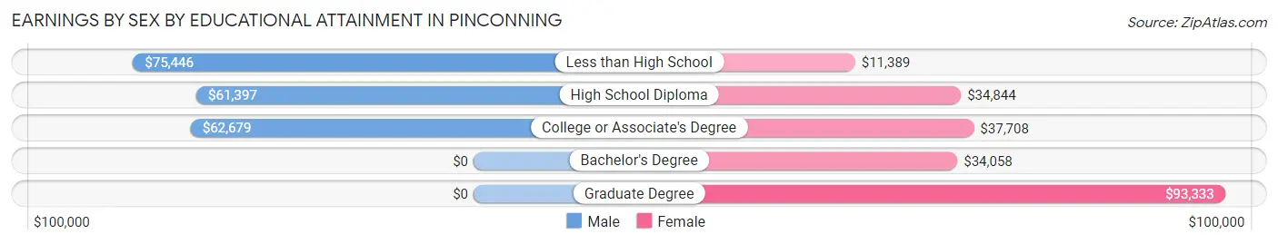 Earnings by Sex by Educational Attainment in Pinconning