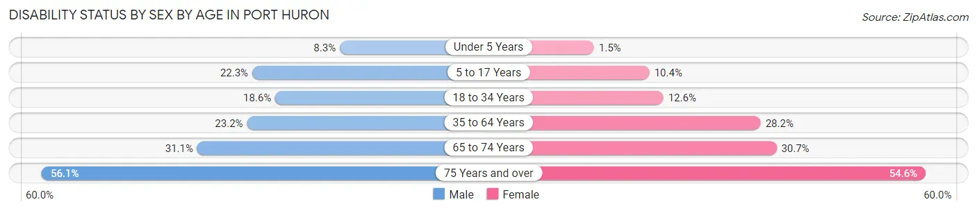 Disability Status by Sex by Age in Port Huron