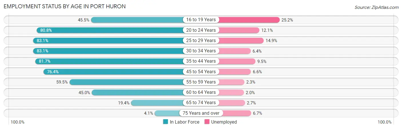 Employment Status by Age in Port Huron