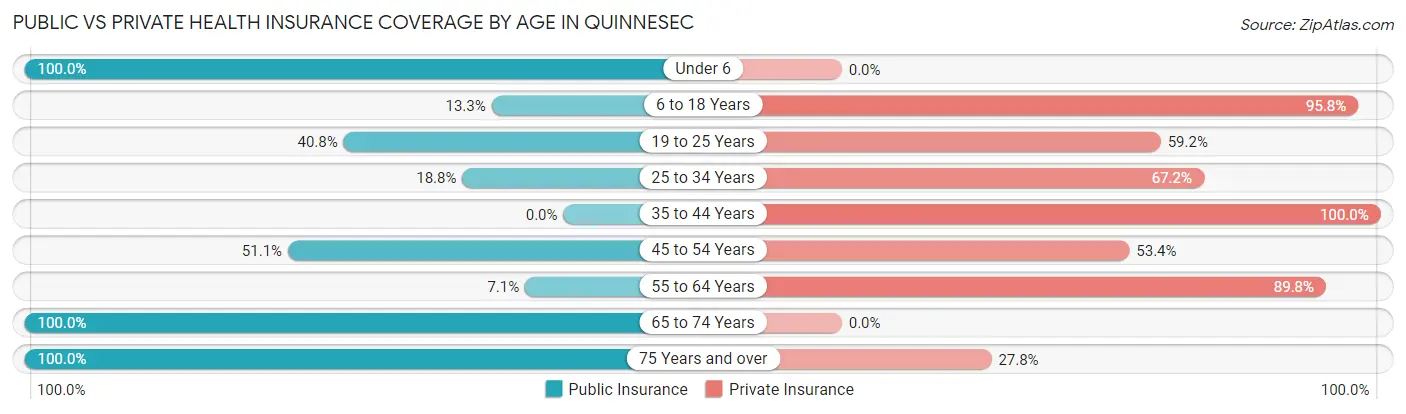 Public vs Private Health Insurance Coverage by Age in Quinnesec