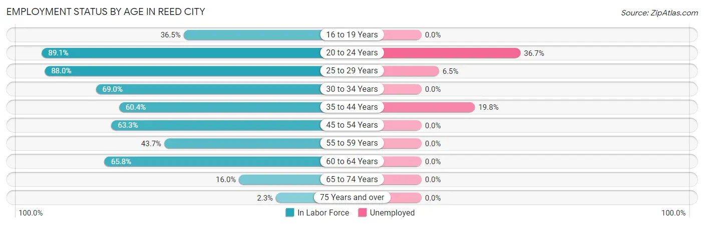 Employment Status by Age in Reed City