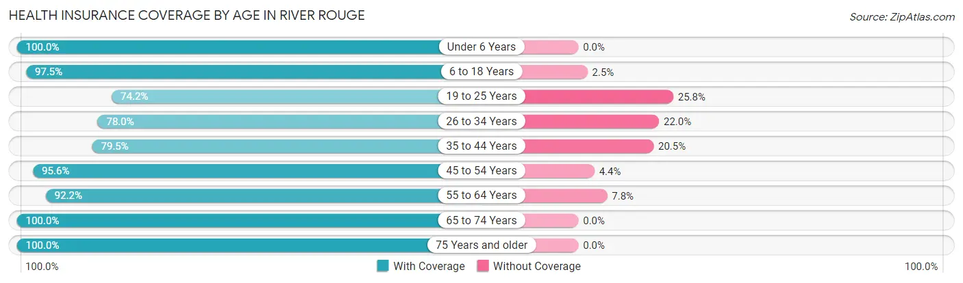 Health Insurance Coverage by Age in River Rouge