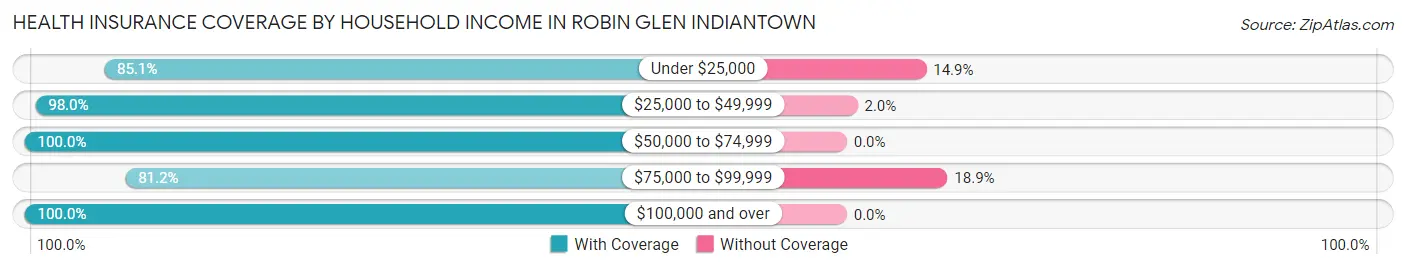 Health Insurance Coverage by Household Income in Robin Glen Indiantown