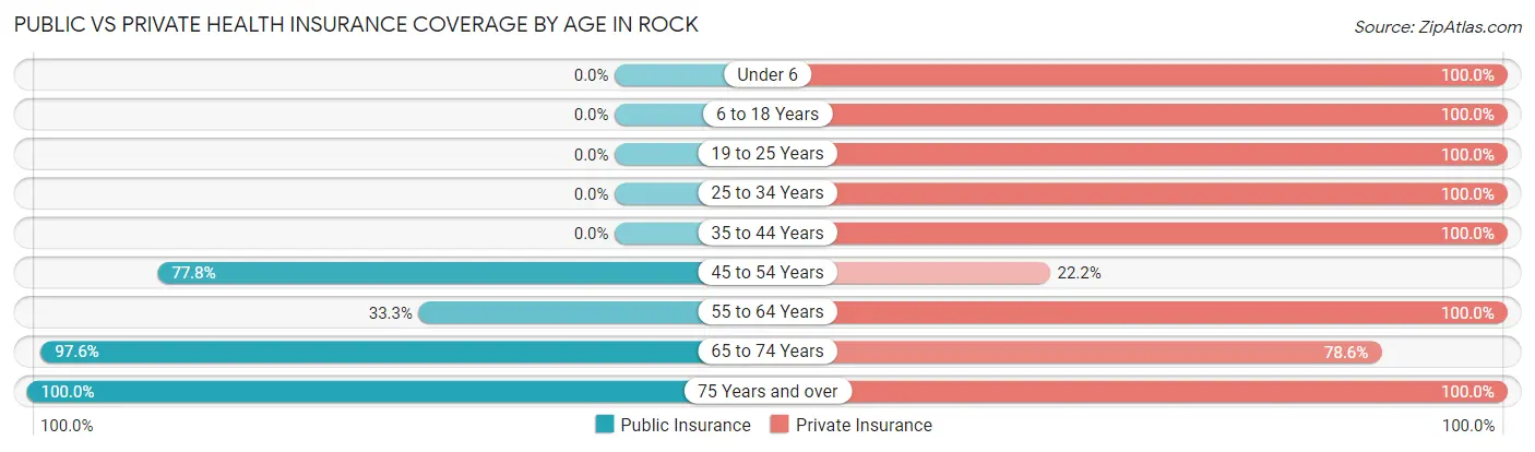 Public vs Private Health Insurance Coverage by Age in Rock