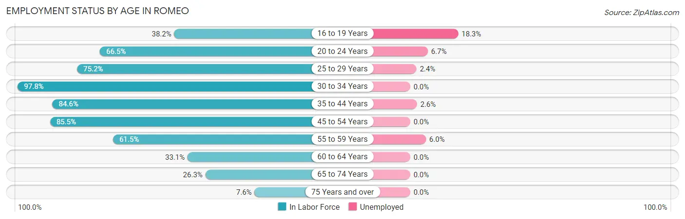 Employment Status by Age in Romeo