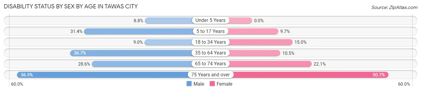 Disability Status by Sex by Age in Tawas City